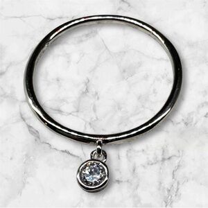 New Sterling Silver & 0.1ct Moissanite Dangle Charm Ring, Size 7